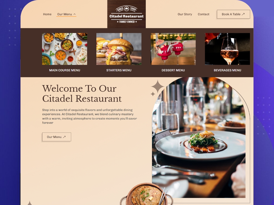 restaurant example web design page