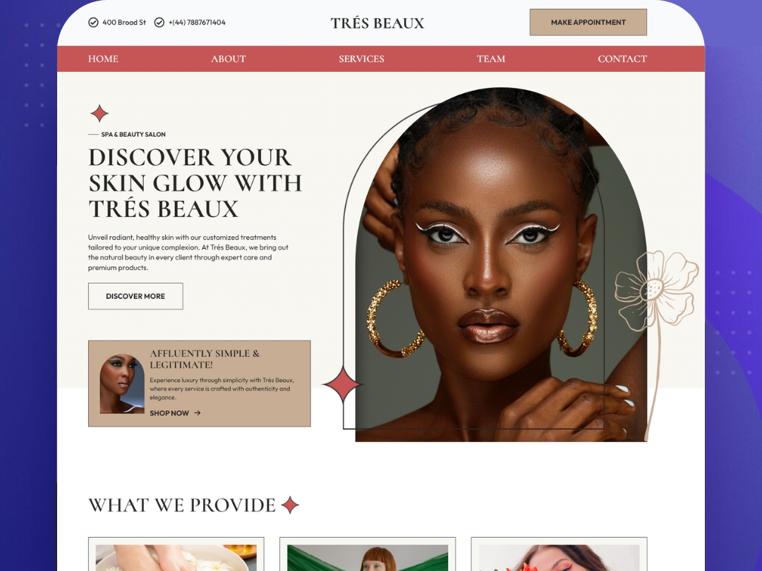 Beauty and Hair salon example web design page